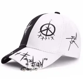 Student Young Men And Women The Spring Summer Sun Hat Cap And White Color Matching Pentagram Graffiti Baseball Cap