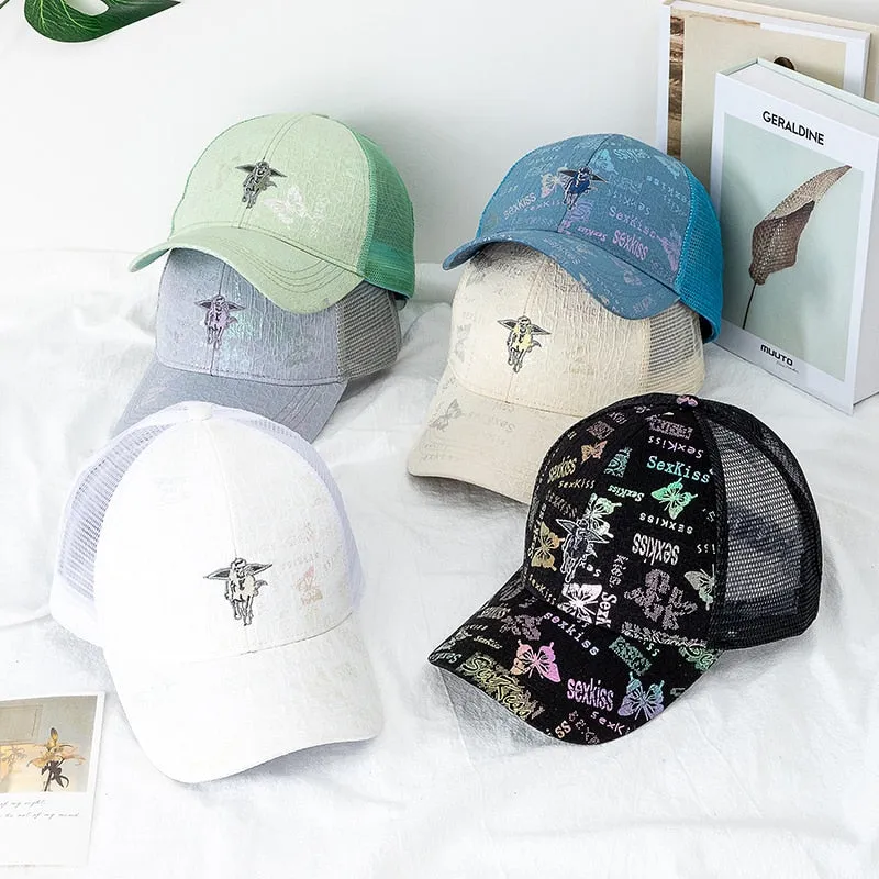 Stylish Women's Cap Summer Trucker Hats For Women Fashion Flying Horse Embroidery Baseball Cap Outdoor Streetwear Hat Cap