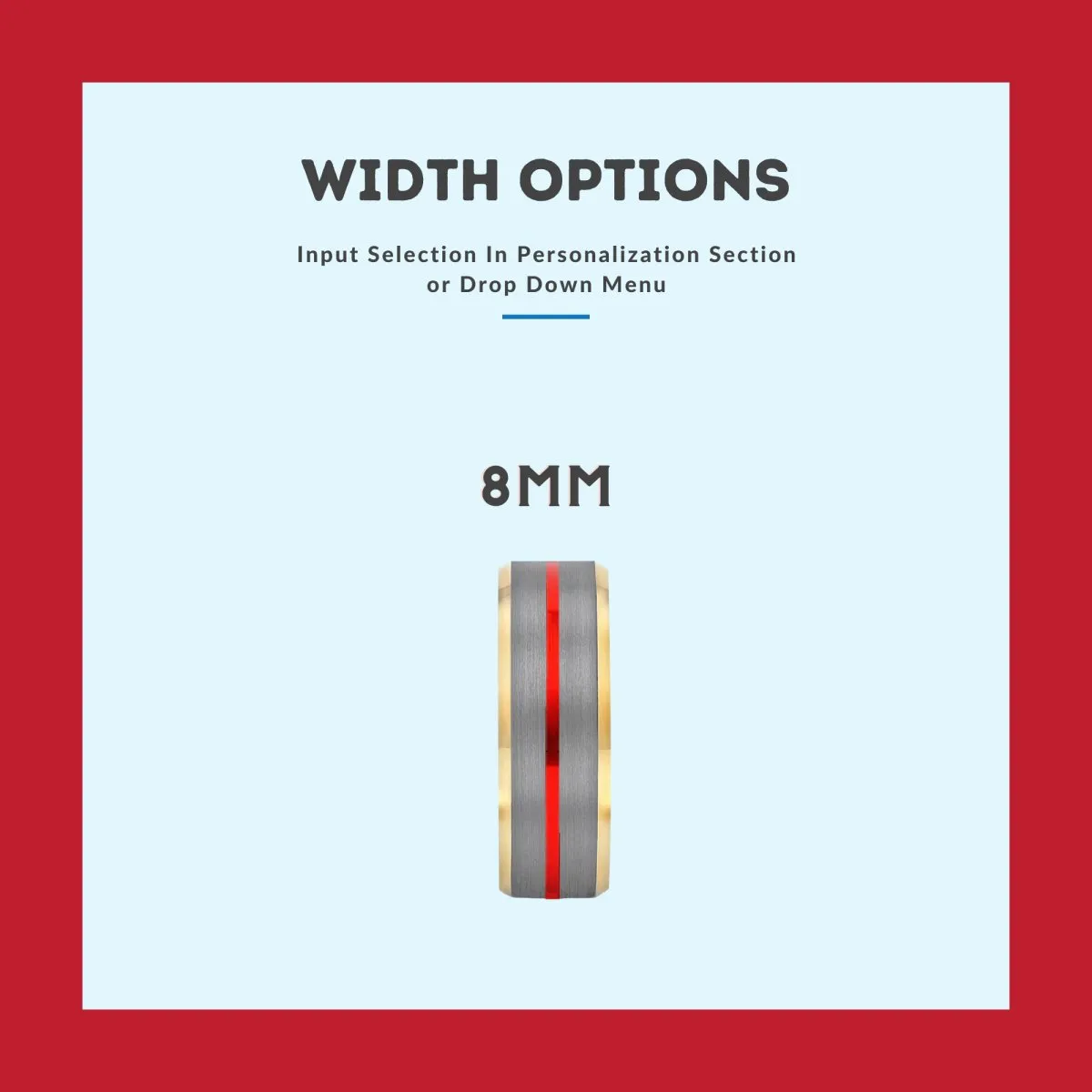 TRIBUTARY | Multi Color Wood, Silver Tungsten Ring, Red Groove, Gold Beveled Edge