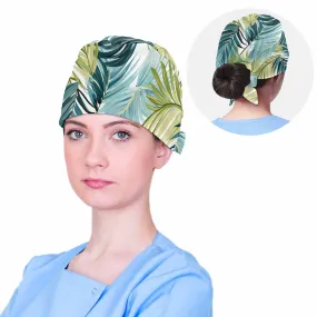 Tropical Palm Leaves Blue and Green  Scrub Cap