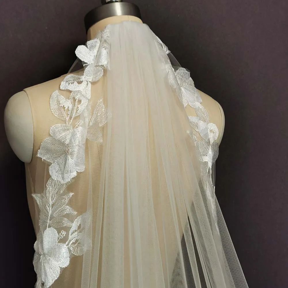 Tulle Flower Lace Cathedral Wedding Veil 3 Meters 1 Layer Bridal Veil