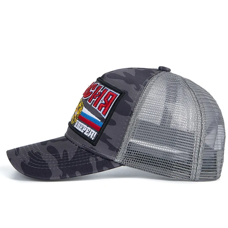 Unisex Cap Casual Camouflage Mesh Baseball Cap Russian Moves Forward Embroidery Hats For Women Men Hip Hop Trucker Hat