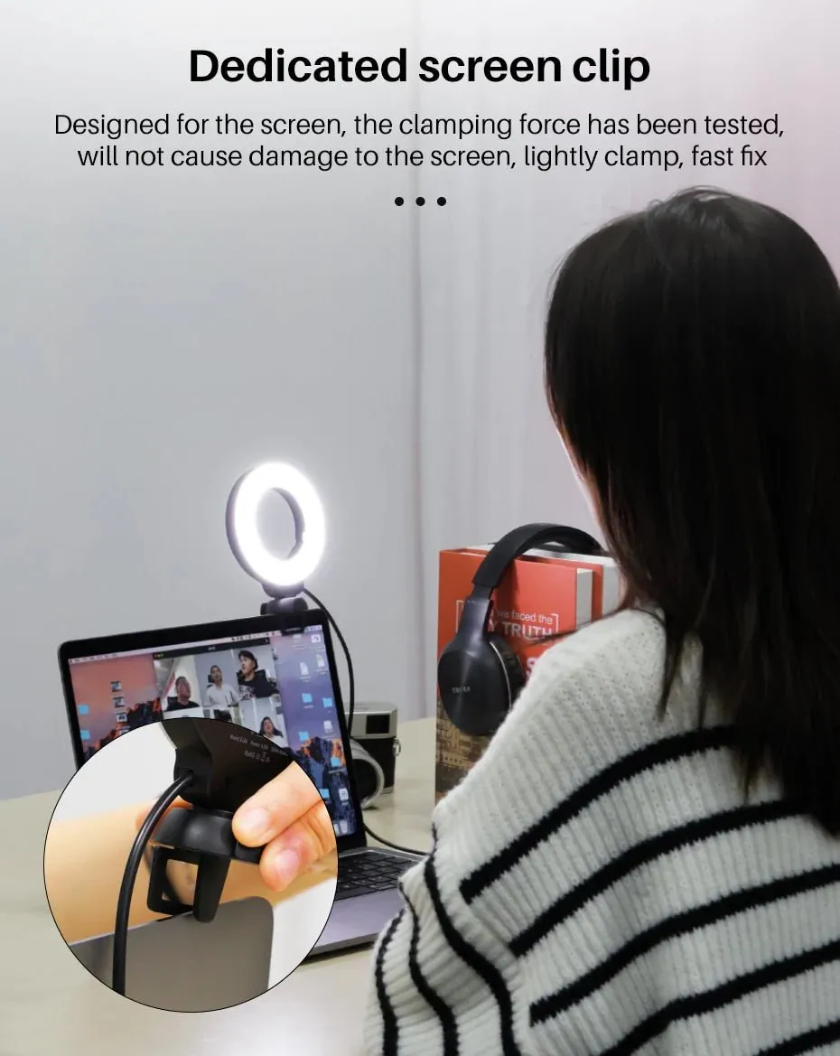 Video Conference Ring Light with Monitor Clip, for Distance Learning, Zoom Call, Self Broadcast & Live Streaming