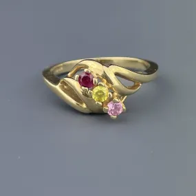 Vintage 14K Gold Multicolored Three Stone Ring