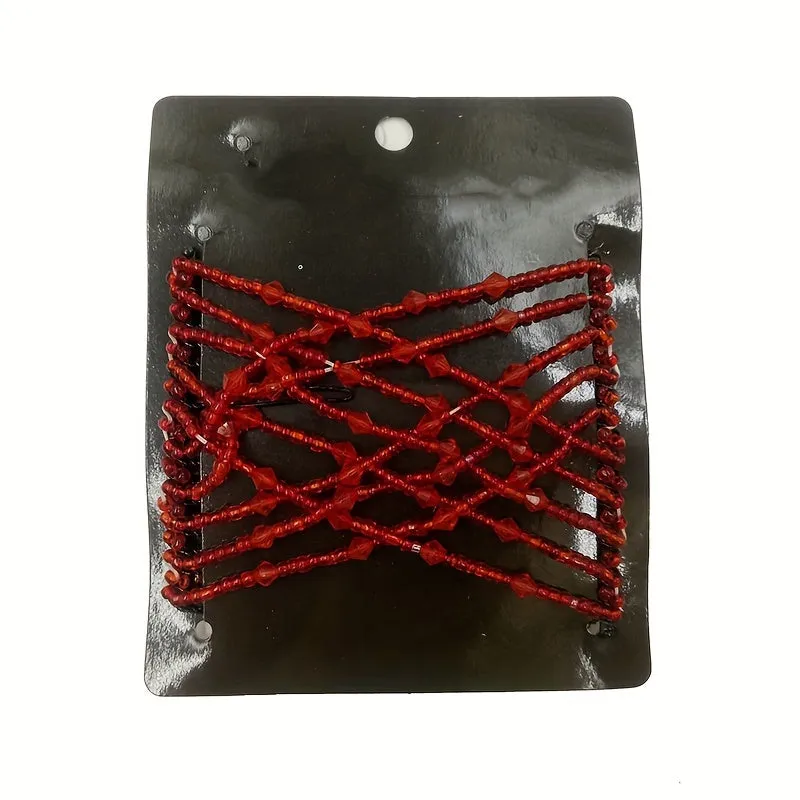 Vintage Bead Stretchy Magic Hair Comb with Faux Pearls