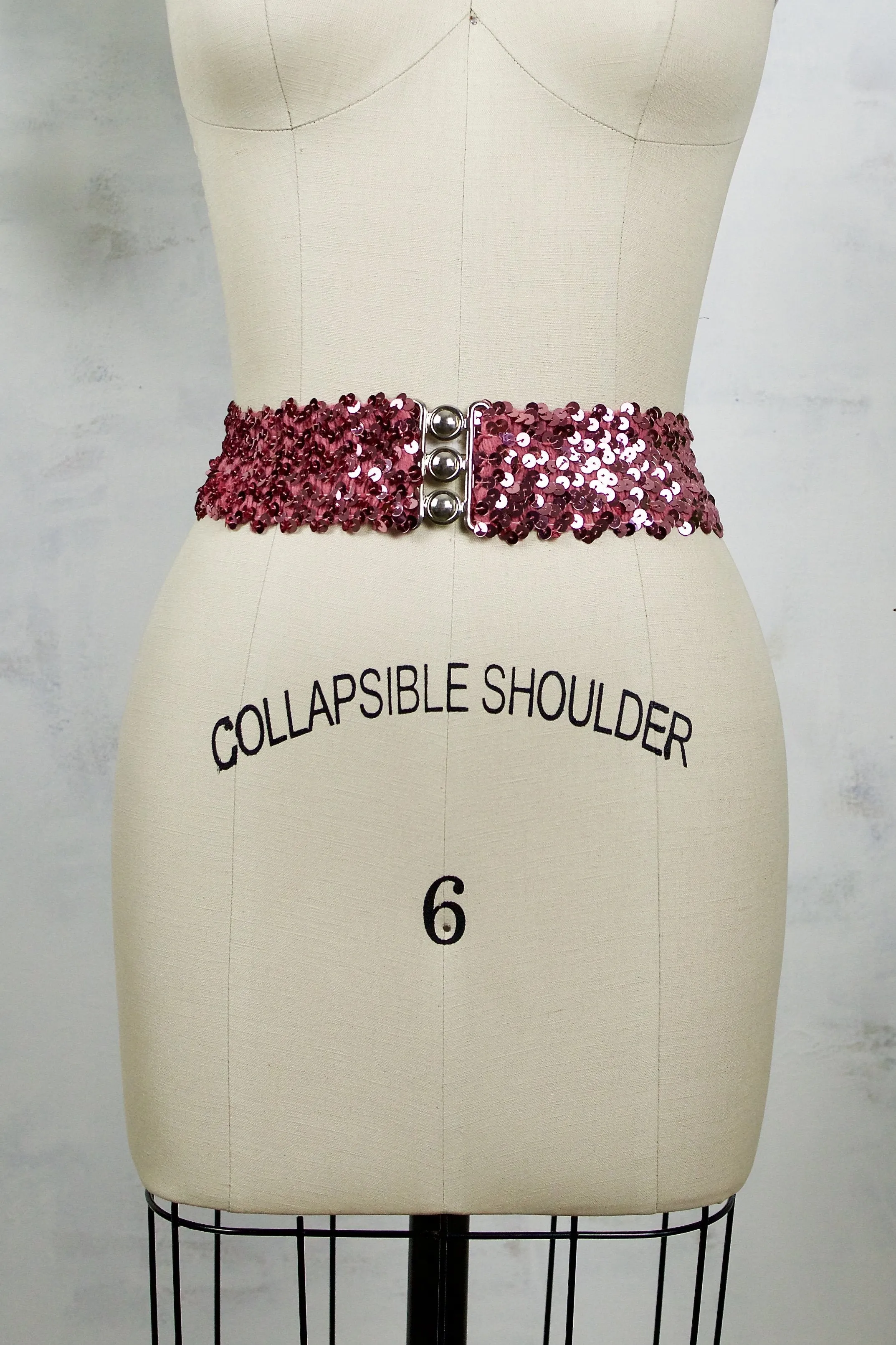 Vintage Blush Sequin Stretch Disco Belt