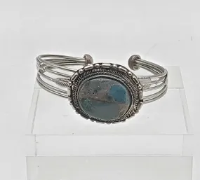 Vintage Silver Tone Metal Polished Jasper Bracelet