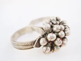 Vintage Two Finger Silver Tribal Nomadic Indian Ring from Rajasthan