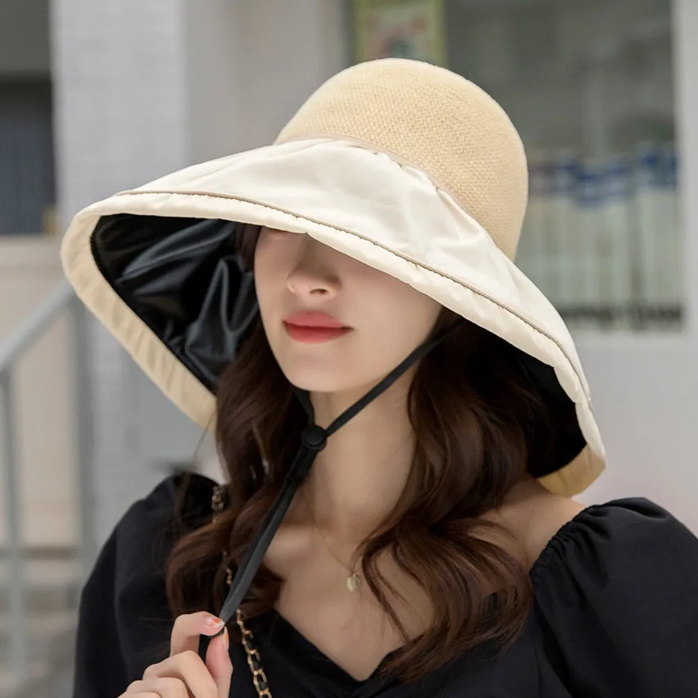 Women's Summer Shade Cap Fashion Big Brim Hollow Out Ceiling Design Sun Hat Female Travel Bow Bucket Hat