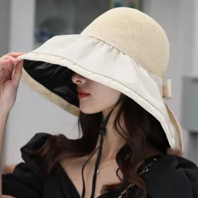 Women's Summer Shade Cap Fashion Big Brim Hollow Out Ceiling Design Sun Hat Female Travel Bow Bucket Hat