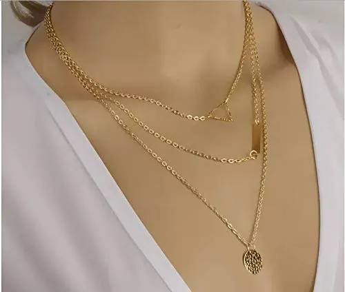 Yellow Chimes Choker Necklace for Women Layered Necklace for Girls Multilayered Long Chain Gold Plated Geometric Choker Necklace for Women and Girl's